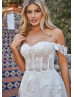 Beaded Ivory Lace Glitter Tulle Boho Princess Wedding Dress